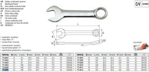 YATO YT-4906 Rövid csillag-villáskulcs 13 mm / 109 mm CrV