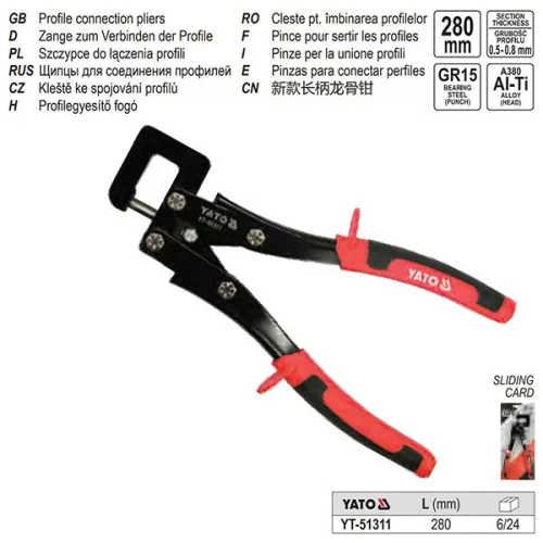 YATO YT-51311 Profilegyesítő fogó (gipszkartonozáshoz) 280 mm d= 0,5-0,8 mm