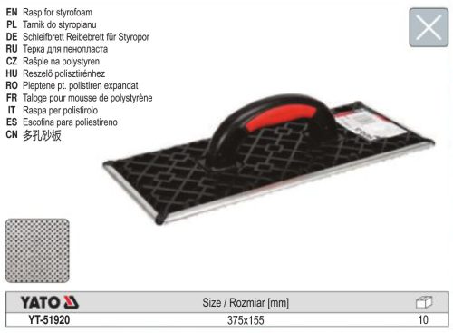 YATO YT-51920 Csiszoló polisztirol habhoz 375 x 155 mm