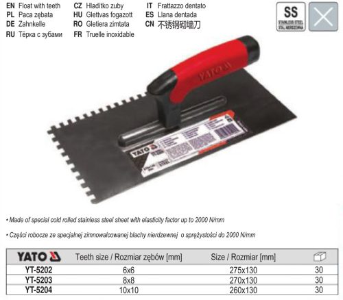 YATO YT-5204 Glettvas fogazott inox 10 x 10 mm