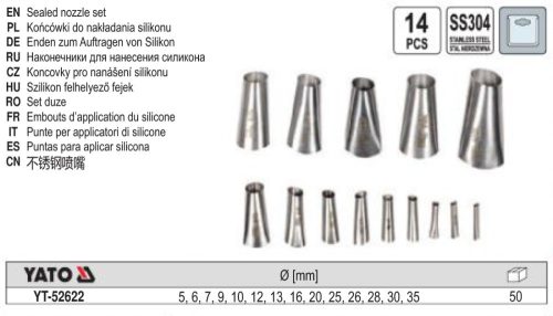 YATO YT-52622 Kittkinyomó hegy készlet 14 részes inox