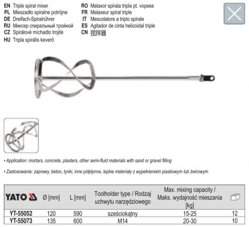 YATO YT-55073 Keverőszár (festék) 135 x 600 mm M14