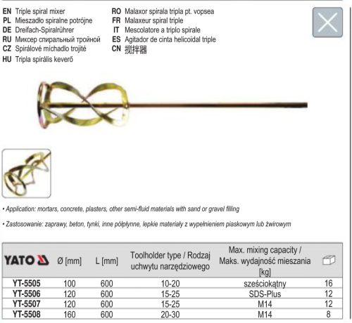 YATO YT-5508 Keverőszár (festék) 160 x 600 mm M14