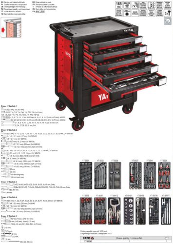 YATO YT-55293 Szerszámkocsi szerszámokkal 165 részes