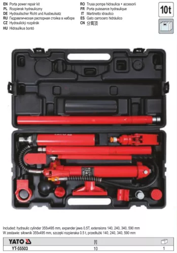 YATO YT-55503 Hidarulikus karosszériajavító készlet 16 részes 10t