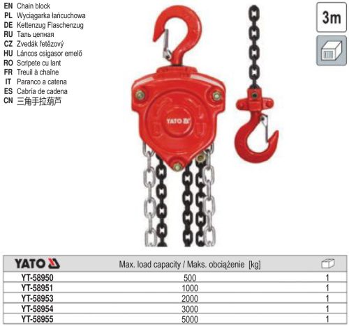 YATO YT-58950 Láncos emelő 500 kg 3m emelőmagasság