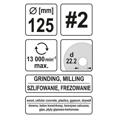 YATO YT-59165 Ráspolykorong közepes #2 125 x 22,2 mm