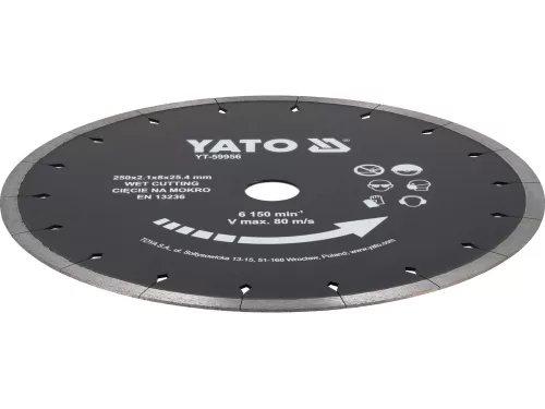 YATO YT-59956 Kerámiához és kemény csempéhez nedves vágókorong 250 x 25,4 x 2,1 mm 6150 Rpm