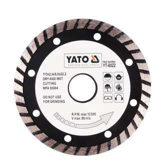   YATO YT-6022 Gyémánt vágókorong 115 x 2,4 x 8,0 x 22,2 mm turbo