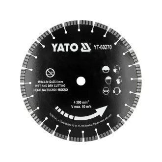  YATO YT-60270 Gyémánt vágótárcsa járdalapokhoz és betonhoz vágógépre 350 x 25,4 mm
