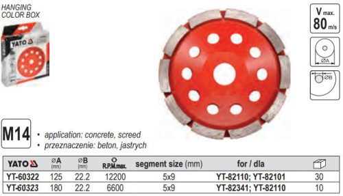 YATO YT-60322 Gyémánt fazékkorong 125 x 22,2 mm