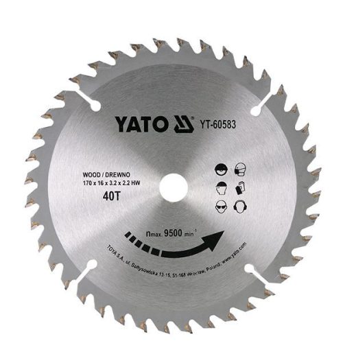 YATO YT-60583 Fűrésztárcsa fához 170 x 16 x 2,2 mm / 40T