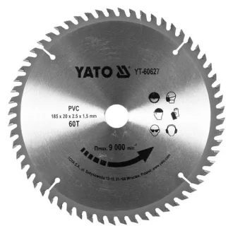   YATO YT-60627 Fűrésztárcsa PVC-hez 185 x 20 x 1,5 mm / 60T