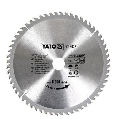 YATO YT-6072 Fűrésztárcsa fához 250 x 30 x 2,2 mm / 60T