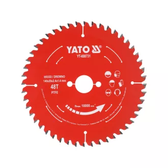   YATO YT-608731 Keményfém lapkás (TCT) fűrészlap fához, PTFE bevonattal, 140×20 mm, 48 fogú