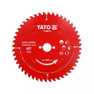   YATO YT-608733 PTFE bevonatú keményfém körfűrészlap fához, 165x20 mm, 48 fogú