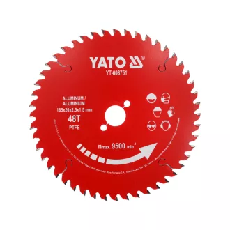   YATO YT-608751 PTFE bevonatú keményfémlapkás körfűrészlap alumíniumhoz, 165x20 mm, 48 fogú