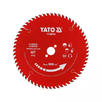   YATO YT-608754 Keményfémlapkás (TCT) fűrészlap alumíniuhoz, PTFE-bevonattal, 185×20 mm, 60 fogas