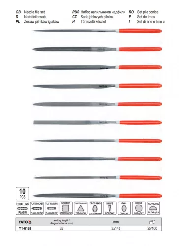 YATO YT-6163 Tűreszelő készlet 10 részes 3,0 x 140 mm