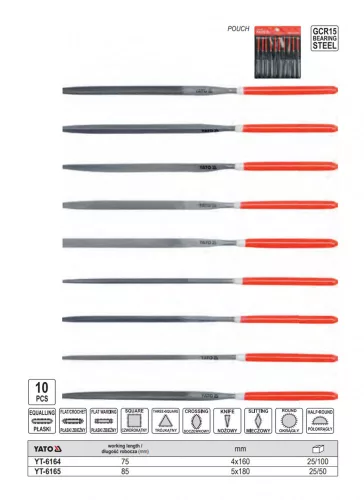 YATO YT-6165 Tűreszelő készlet 10 részes 5,0 x 180 mm
