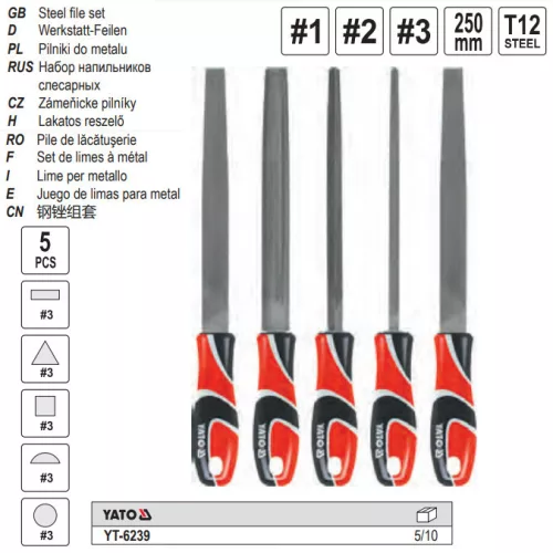 YATO YT-6239 Reszelő készlet 5 részes 250 mm / #3 finom