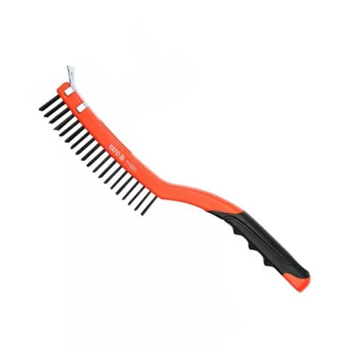 YATO YT-6331 Drótkefe 3 soros hajlított műanyag nyéllel+kaparó