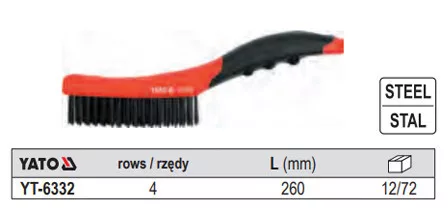 YATO YT-6332 Drótkefe 4 soros hajlított műanyag nyéllel