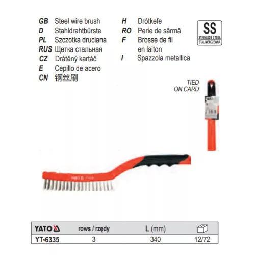 YATO YT-6335 Drótkefe inox 3 soros 340 mm