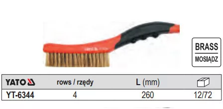 YATO YT-6344 Drótkefe réz 4 soros 260 mm