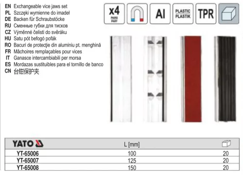 YATO YT-65006 Satu szorítópofa készlet 8 részes (4 pár) 100 mm