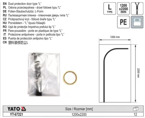 YATO YT-67221 Porvédő ajtófólia cipzárral L-típus 1200x2200 mm
