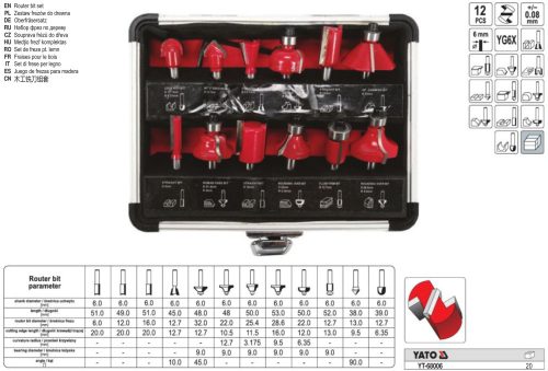 YATO YT-68006 Felsőmaró készlet 12 részes 6 mm
