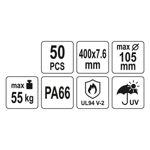YATO YT-70653 Kábelkötegelő fekete 400 x 7,6 mm (50 db/cs)