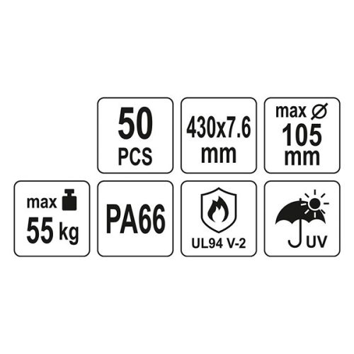 YATO YT-70654 Kábelkötegelő fekete 430 x 7,6 mm (50 db/cs)