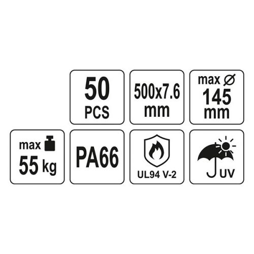 YATO YT-70655 Kábelkötegelő fekete 500 x 7,6 mm (50 db/cs)