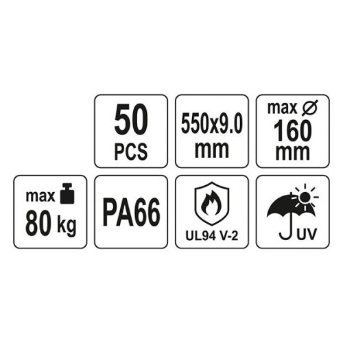 YATO YT-70657 Kábelkötegelő fekete 550 x 9,0 mm (50 db/cs)