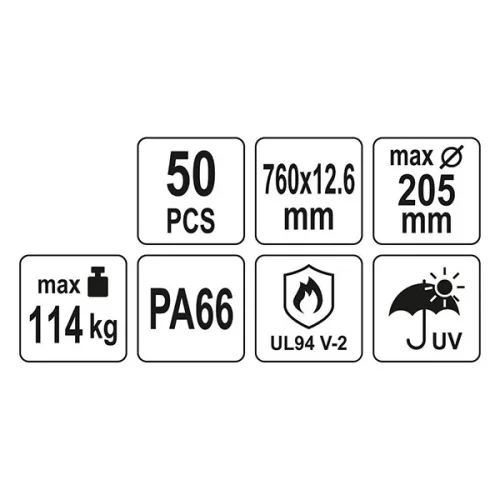 YATO YT-70659 Kábelkötegelő fekete 760 x 12,6 mm (50 db/cs)