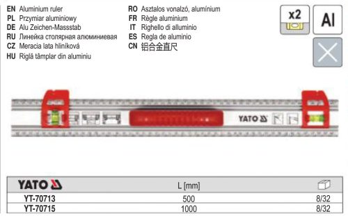 YATO YT-70715 Vonalzó ALU 1000 mm 2 libellával