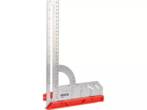 YATO YT-70790 Rozsdamentes acél derékszög jelölő lyukasztásokkal, szögmérő mélységmérő és viszszint mérő funkciókkal