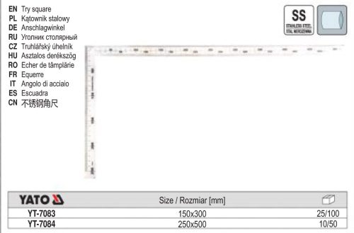 YATO YT-7084 Derékszög 500 x 250 mm inox