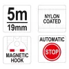 YATO YT-7105 Mérőszalag 5 m x 19 mm, mágneses, nylon bevonatú