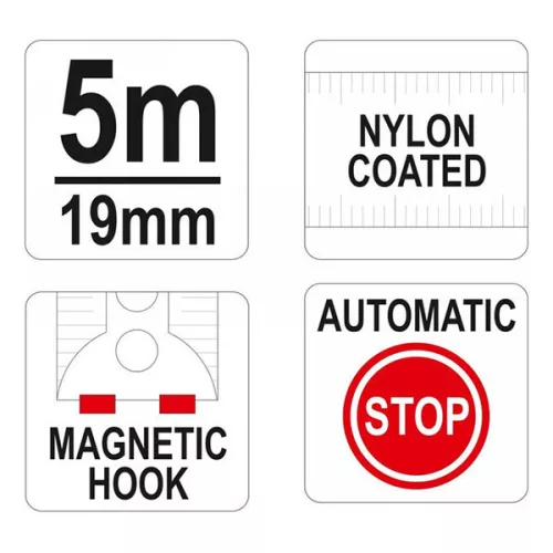 YATO YT-7105 Mérőszalag 5 m x 19 mm, mágneses, nylon bevonatú