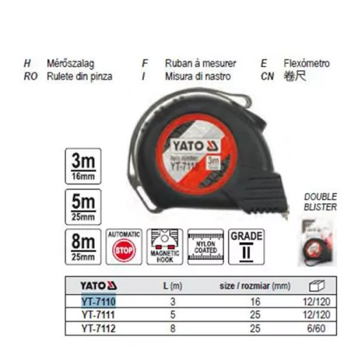 YATO YT-7110 Mérőszalag 3 m x 16 mm
