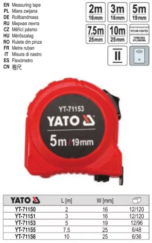 YATO YT-71155 Mérőszalag 7,5 m x 25 mm