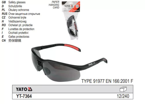 YATO YT-7364 Védőszemüveg 91977 füstszínű EN 166:2001 F