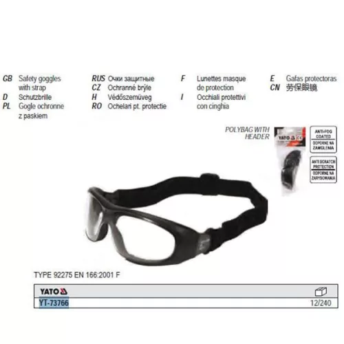YATO YT-73766 Védőszemüveg víztiszta gumipánttal és szárral
