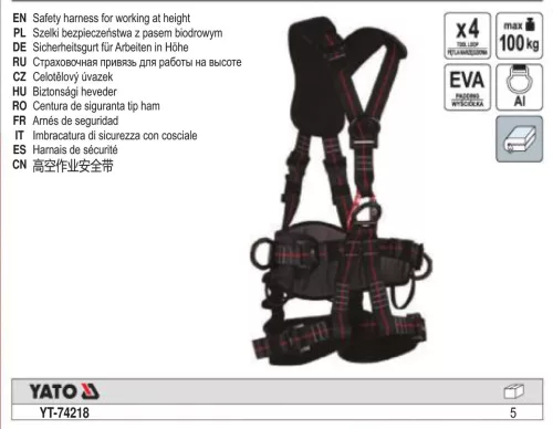 YATO YT-74218 Biztonsági heveder magaslati munkákhoz max 100 kg.