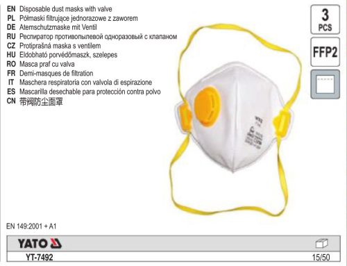 YATO YT-7492 Pormaszk FFP2/PZ NR szelepes (3 db/cs)