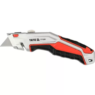   YATO YT-75202 Behúzható tarpézpengés kés övvágó / dobozbontó funkcióval +3 db pótpengével