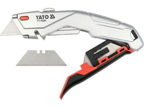YATO YT-75204 Behúzható tarpézpengés kés övvágó / dobozbontó funkcióval +4 db pótpengével